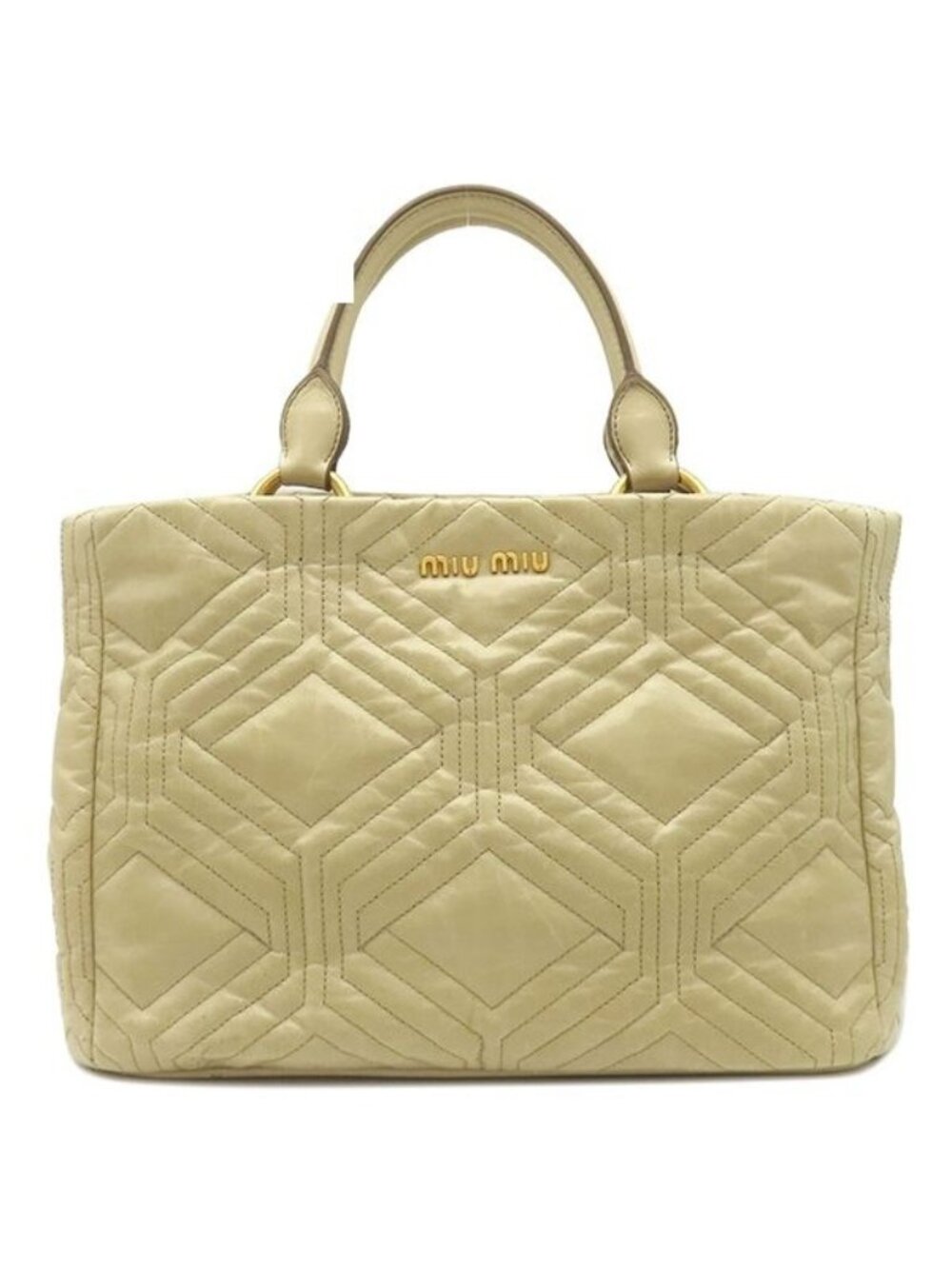 Miu Miu 2-Way Vitello Shine Tote Leather Beige Gold Handbag